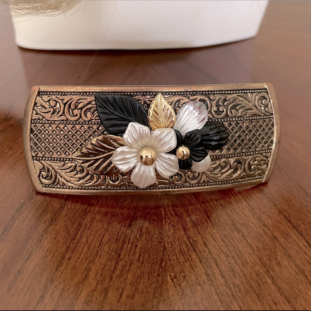 Antique-Gold Floral Barrette